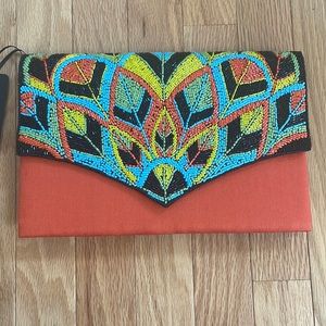 Beaded Orange Clutch/Crossbody bag